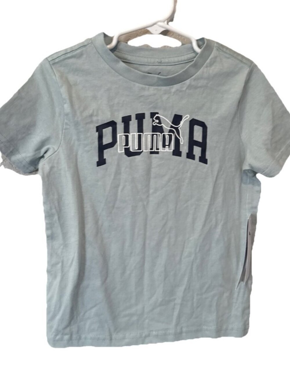 Puma Girls Logo T-shirt Blue White Size 4 NWT